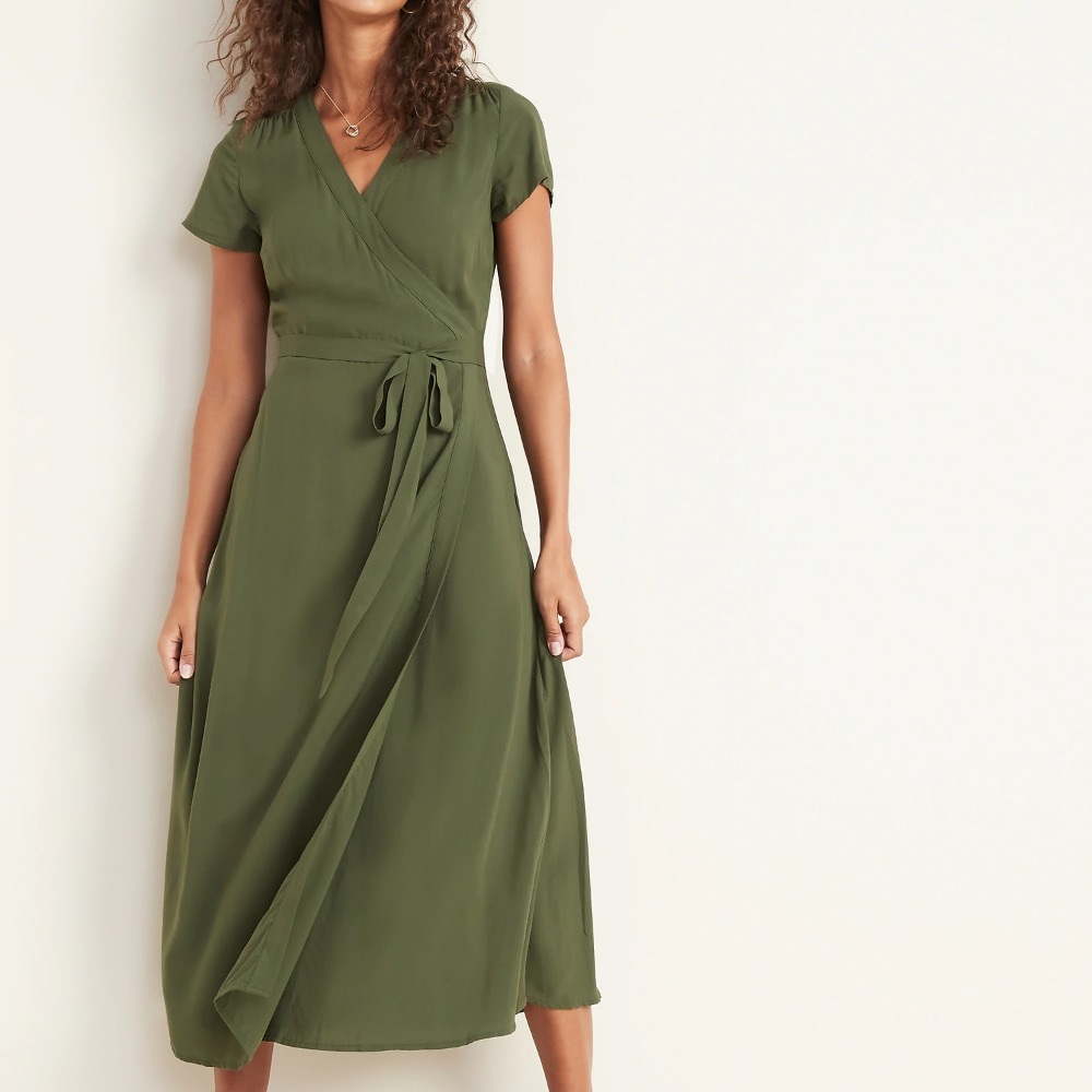 Old Navy Wrap Midi dress olive green - Large - NWT